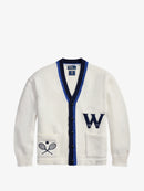 Cardigan x Wimbledon 2026 listrado com patch
